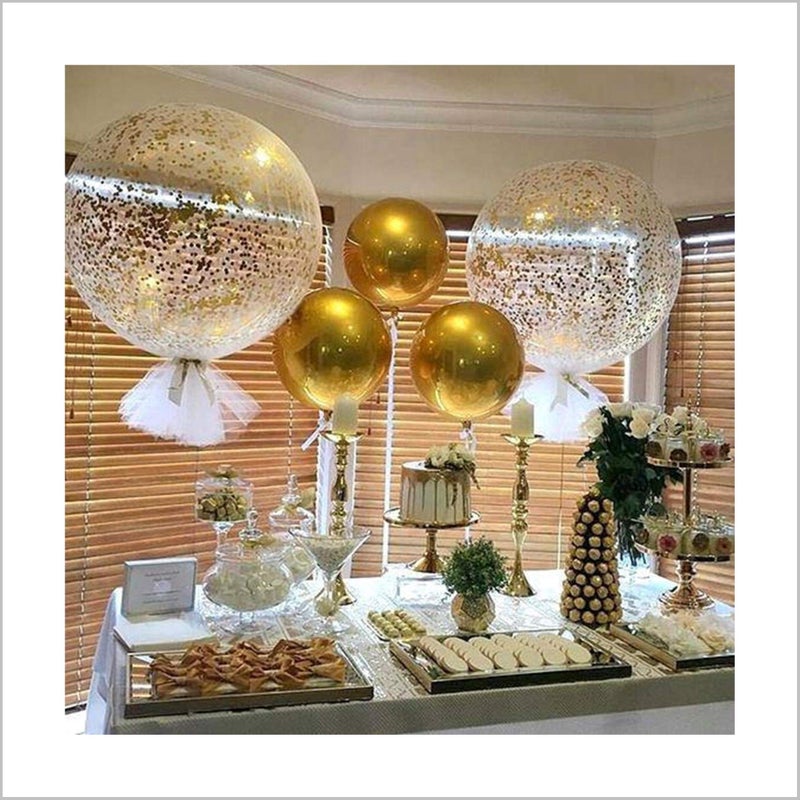 GXONE 36 Inch Jumbo Confetti Balloons, Giant Latex Balloon with Gold Confetti (Premium Helium Quality) Pkg/6 Latex glitter balloons for Party/Birthdays/Wedding/Festivals Christmas and Event Decorations - Image 4